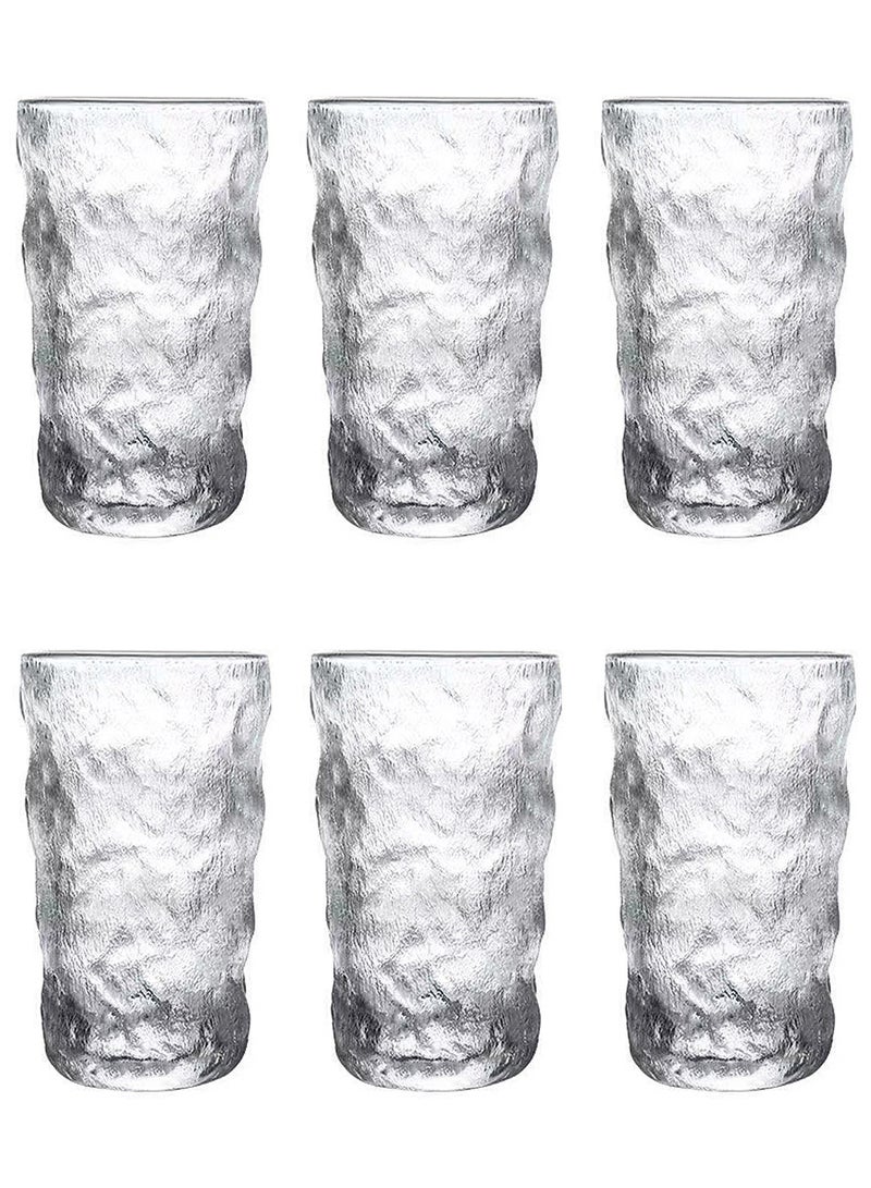 6-Piece Clear Textured Glass Drinking Cups – 300ML Each, Premium Decorative Glassware For Coffee，Water, Juice & Beverages - Image 1