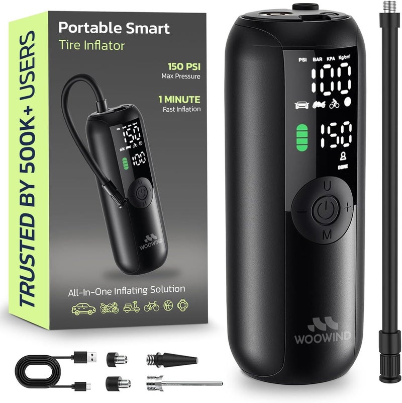 Woowind LP1 Portable Smart Tire Inflator - 150 PSI, Cordless Air Compressor for Car, Bike, and Motorcycle - Image 1