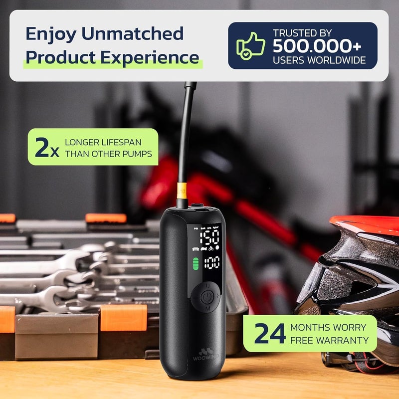 Woowind LP1 Portable Smart Tire Inflator - 150 PSI, Cordless Air Compressor for Car, Bike, and Motorcycle - Image 2