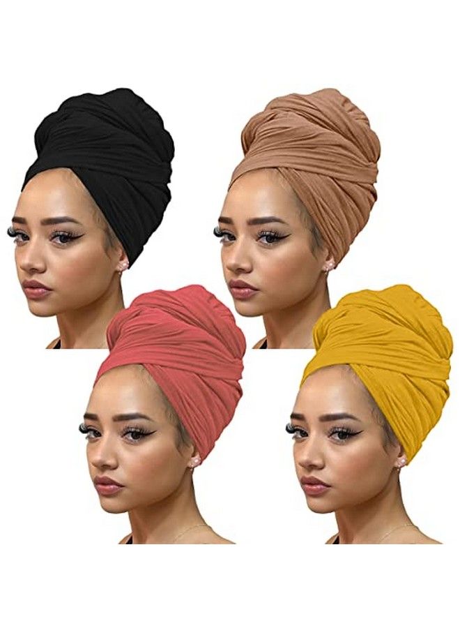 kachanaa 4 Pieces Stretch Headwraps Ultra For Black Women Soft Urban Long African Head Scarf Solid Color Breathable Turbans Head Accessories - Image 2