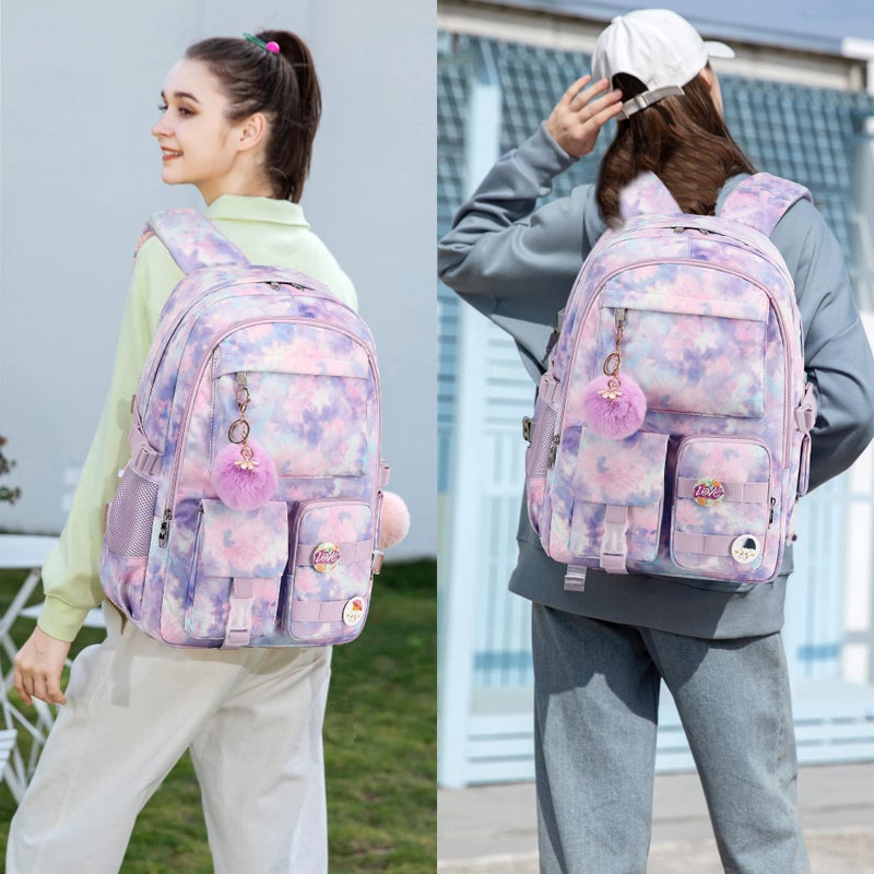 Hidds Laptop Backpacks 15.6 Inch College Backpack Elementary Middle High School Book Bag Cute Bookbags Anti Theft Travel Back Pack Casual Daypack Kids for Teens Girls Women Students (Tie-Dye Purple) - Image 2