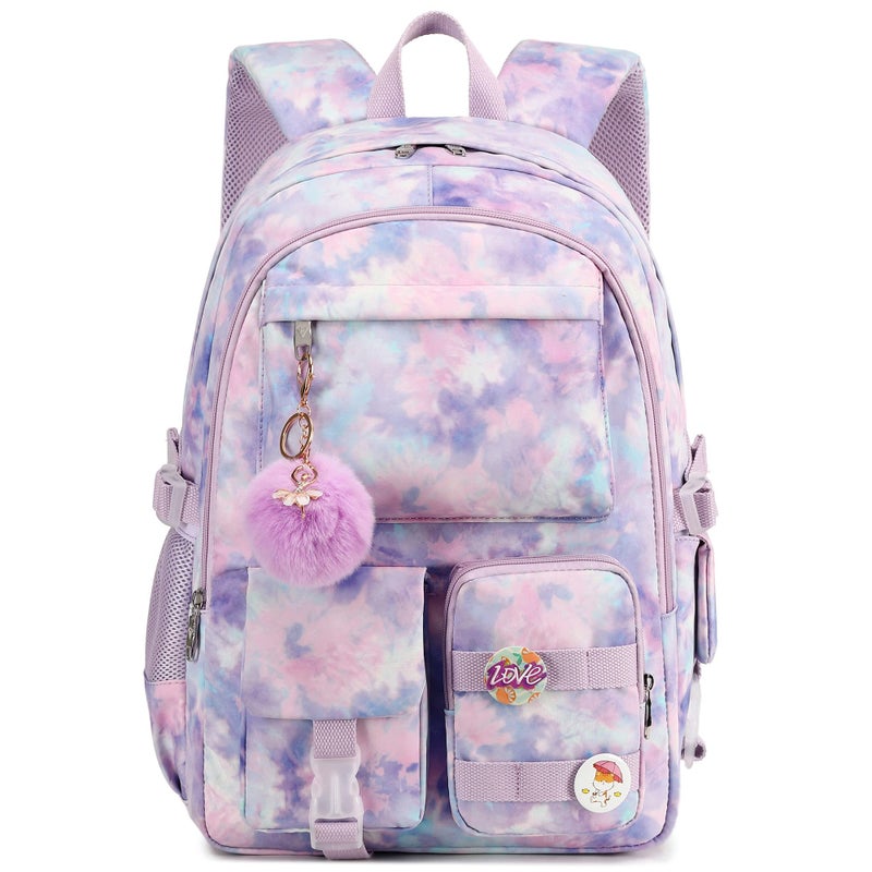 Hidds Laptop Backpacks 15.6 Inch College Backpack Elementary Middle High School Book Bag Cute Bookbags Anti Theft Travel Back Pack Casual Daypack Kids for Teens Girls Women Students (Tie-Dye Purple) - Image 1