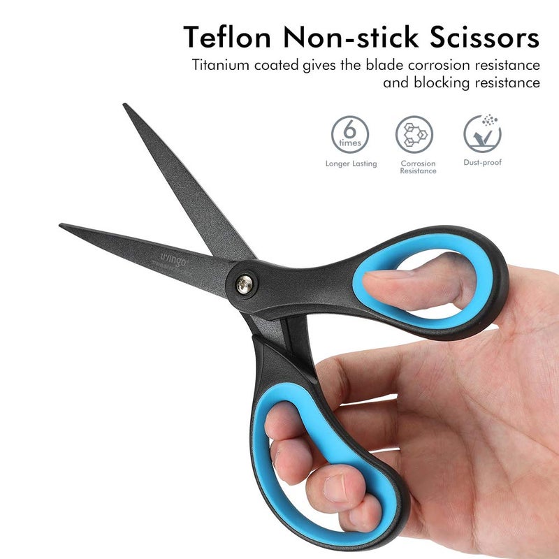 LIVINGO 2 Pack 8" Titanium Non-Stick Scissors, Professional Stainless Steel Comfort Grip, All-Purpose, Straight Office Craft Scissors for DIY(Blue/Black) - Image 4