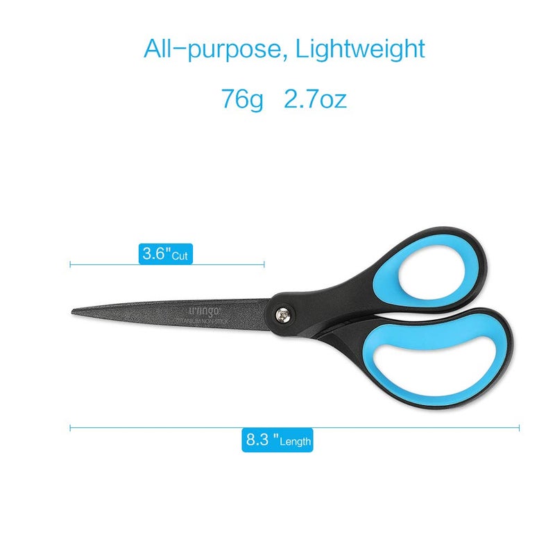 LIVINGO 2 Pack 8" Titanium Non-Stick Scissors, Professional Stainless Steel Comfort Grip, All-Purpose, Straight Office Craft Scissors for DIY(Blue/Black) - Image 2