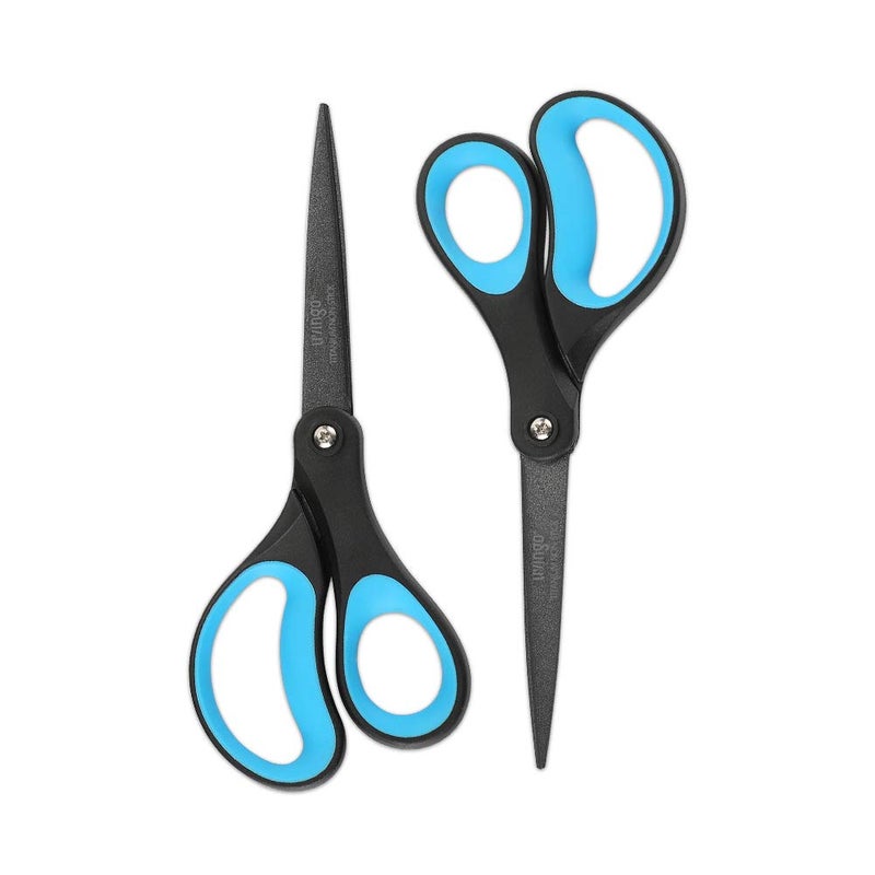 LIVINGO 2 Pack 8" Titanium Non-Stick Scissors, Professional Stainless Steel Comfort Grip, All-Purpose, Straight Office Craft Scissors for DIY(Blue/Black) - Image 1