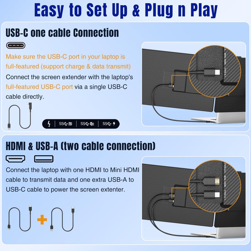 KEFEYA Laptop Screen Extender 14", FHD 1080P IPS Laptop Monitor Extender, Portable Monitor for Laptops 13-17" with USB-C/HDMI Port, Plug n Play for Windows/Mac/Android/Switch/PS5 - Image 4