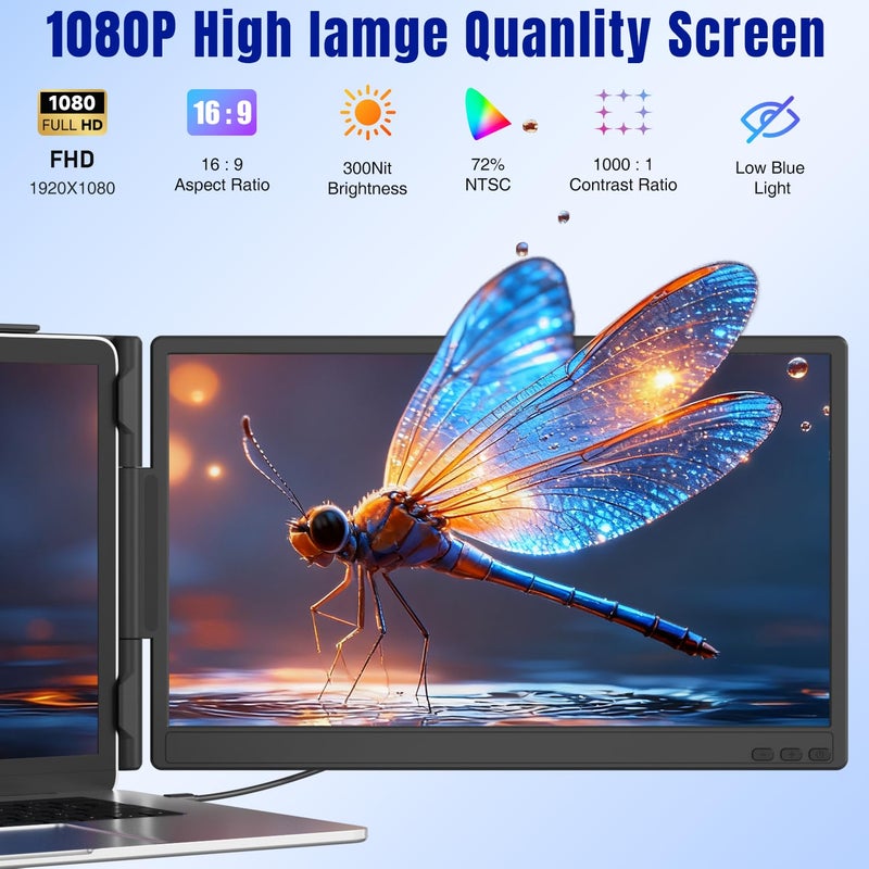 KEFEYA Laptop Screen Extender 14", FHD 1080P IPS Laptop Monitor Extender, Portable Monitor for Laptops 13-17" with USB-C/HDMI Port, Plug n Play for Windows/Mac/Android/Switch/PS5 - Image 2