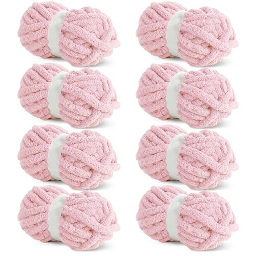 HOMBYS Pink Chunky Chenille Yarn for Crocheting Bulky Thick Fluffy Yarn for KnittingSuper Bulky Chunky Yarn for Hand Knitting Blanket Soft Plush Yarn 8 Jumbo Pack 27 yds8 oz Each Skein
