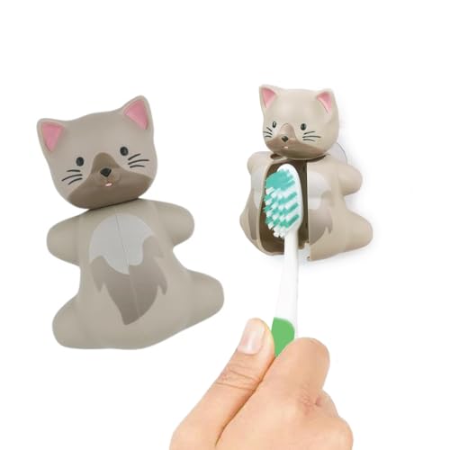 Flipper Fun Animal Cat Toothbrush Cover Kids Toothbrush Holder with Cover Toothbrush Holders for Bathrooms Suction Cup Toothbrush Holder - Image 1