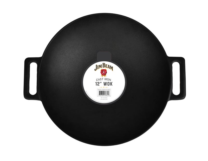 Jim Beam جيم بيم 12 بوصة مقلاة ووك من الحديد الزهر الثقيلة مسبقة التتبيل، مقلاة وشواية، - Image 3