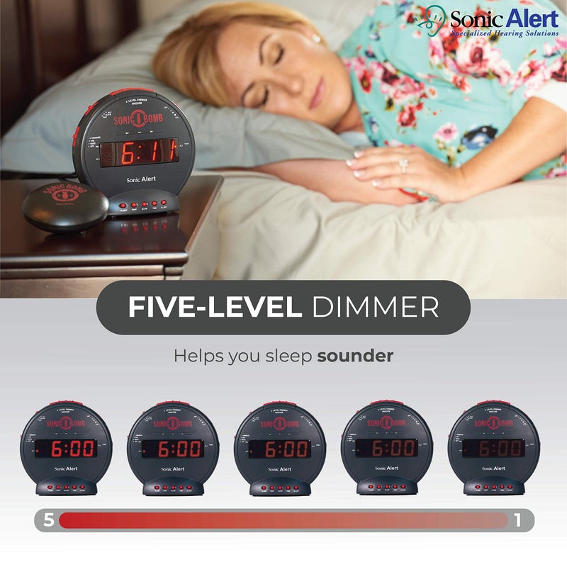 Sonic Alert Sonic Bomb Dual Extra Loud Alarm Clock with Bed Shaker, Black | Sonic Alert Vibrating, Heavy Sleepers, Battery Backup | Wake with a Shake - Image 3