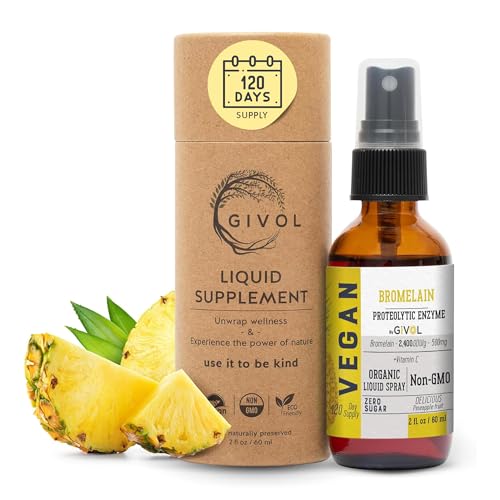 GIVOL Organic Raw Bromelain Mist-Liquid Pineapple Extract - Enhanced Potency 500mg, for Kids & Adults - for Digestive Health, Inflammatory Response, and Healing - Non-GMO - 60ml 120 Day Supply - Image 1