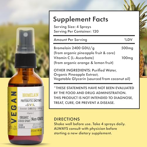 GIVOL Organic Raw Bromelain Mist-Liquid Pineapple Extract - Enhanced Potency 500mg, for Kids & Adults - for Digestive Health, Inflammatory Response, and Healing - Non-GMO - 60ml 120 Day Supply - Image 3