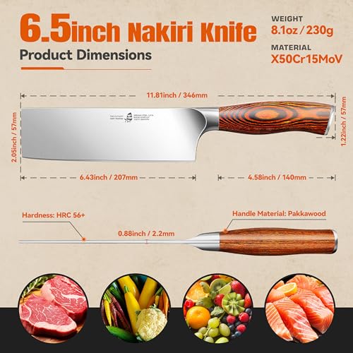 TUO Nakiri Knife 6.5" Japanese Vegetable Cleaver, Chef Knife for Kitchen Vegetable Chopping, German High Carbon Stainless Steel, Ergo Pakkawood Handle - Image 3