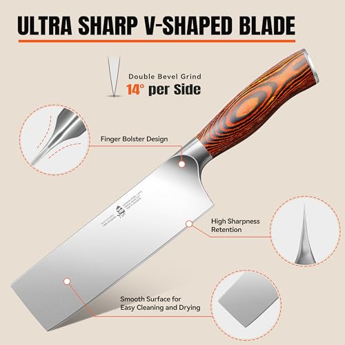TUO Nakiri Knife 6.5" Japanese Vegetable Cleaver, Chef Knife for Kitchen Vegetable Chopping, German High Carbon Stainless Steel, Ergo Pakkawood Handle - Image 5