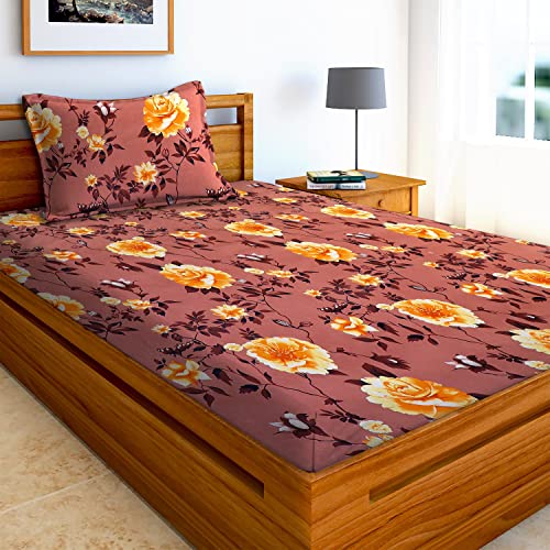 AEROHAVEN180TC Glace Cotton Floral Flat Single Bedsheet with 1 King Size Pillow Cover - GCB08 - Rust Brown - Image 2