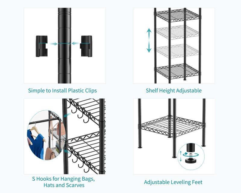 Ulif M1 Closet Storage Organizer System, 6 Tiers Heavy Duty Metal Garment Rack with 3 Expandable Hanger Rods, Wall Mounted Space Saver Suits from 5.4-8.7 ft. Width, 71.2â€H x 14â€D, 700LBS, Black - Image 5