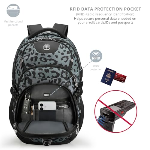 Swissdigital Laptop Backpack with USB Charging Port, Travel Backpack Fits 15.6 inches Computer, 31L Backpack for Men, Gray Leopard | SD803-101 - Image 2