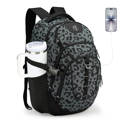 Swissdigital Laptop Backpack with USB Charging Port, Travel Backpack Fits 15.6 inches Computer, 31L Backpack for Men, Gray Leopard | SD803-101 - Image 1