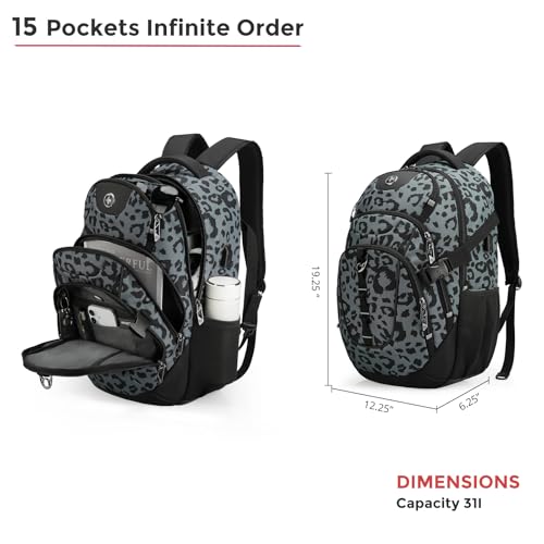 Swissdigital Laptop Backpack with USB Charging Port, Travel Backpack Fits 15.6 inches Computer, 31L Backpack for Men, Gray Leopard | SD803-101 - Image 4
