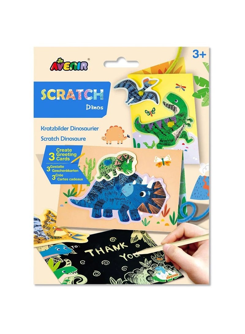 Avenir Scratch - Dinos | Arts & Crafts, Greeting Cards Set | Make Beautiful Greetings Cards | Scratch Art 3+ - Image 1