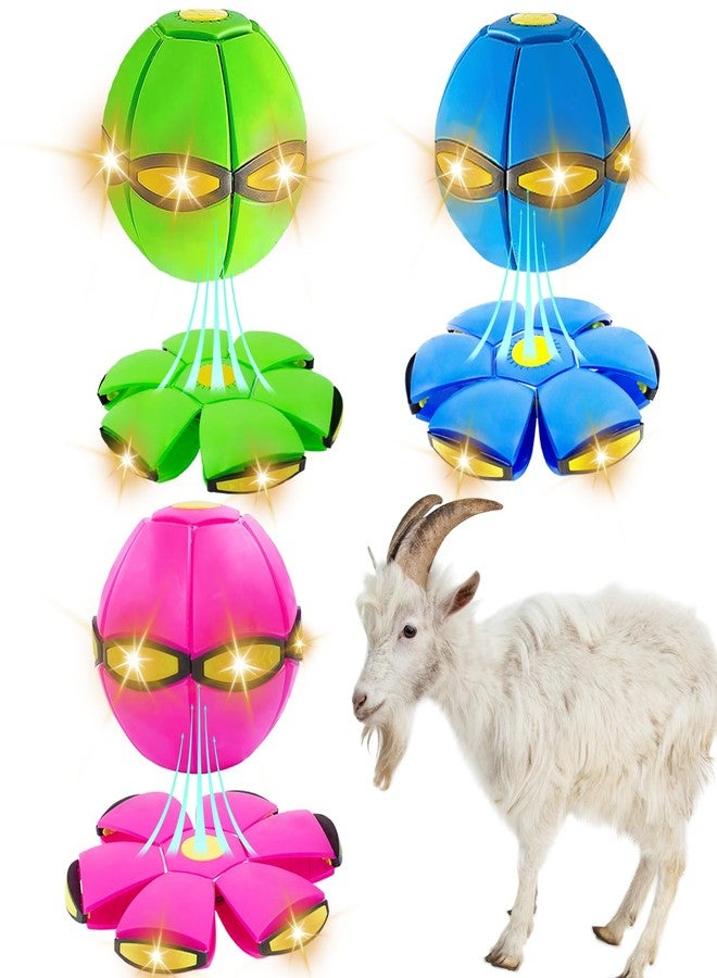 OOXYG 3PCS Goat Ball Toy with 6 Lights, Interactive Flying Saucer Disc Ball for Goat Dog Horse Enrichment Play Toy for Farm Sheep Cow (Blue and Green and Pink) - Image 1