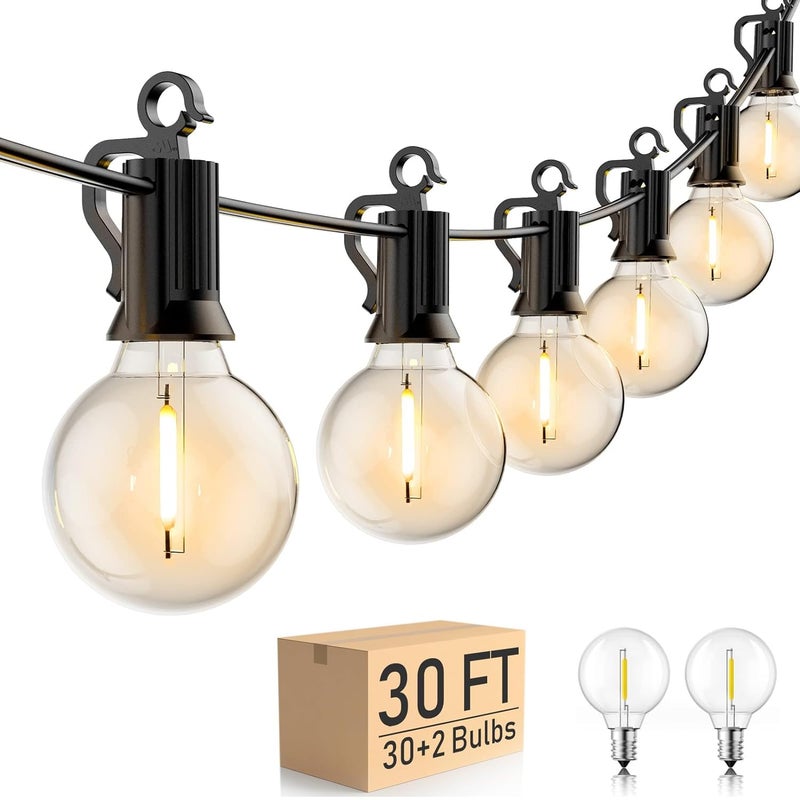 Brightown Outdoor String Lights - Globe Patio Lights 30 Ft with 30 G40 Shatterproof Bulbs, Waterproof Connectable Commercial Hanging Lights for Backyard, Bistro, Porch, Cafe, Deck - Image 1