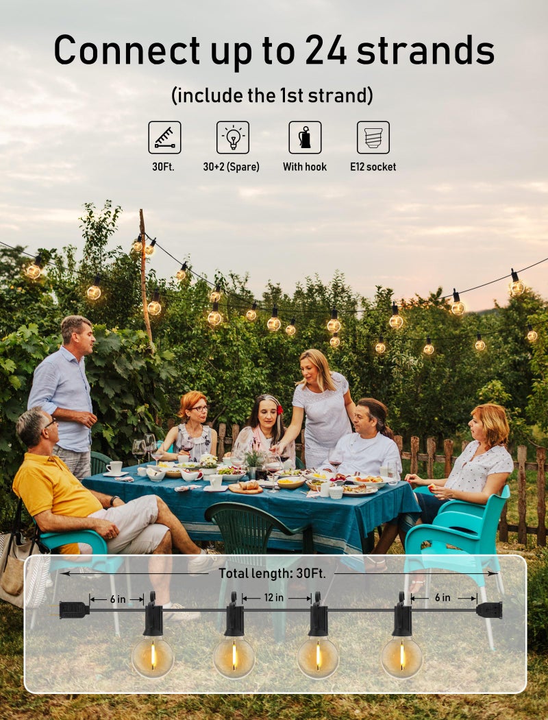 Brightown Outdoor String Lights - Globe Patio Lights 30 Ft with 30 G40 Shatterproof Bulbs, Waterproof Connectable Commercial Hanging Lights for Backyard, Bistro, Porch, Cafe, Deck - Image 2