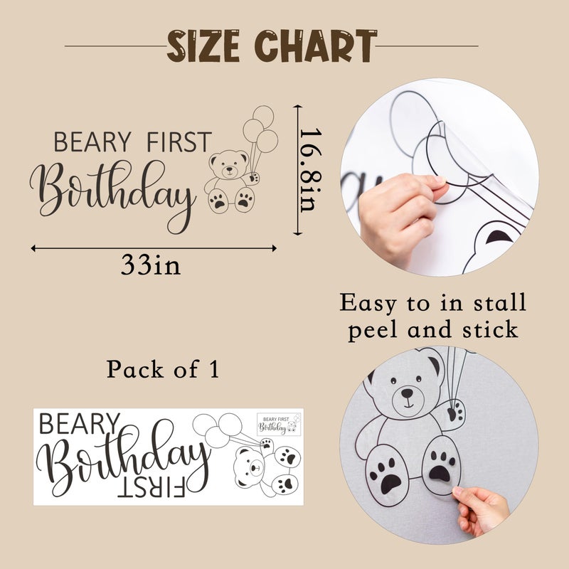 MUWEOL Beary First Birthday Wall Decal - Bear Themed Birthday Party Decorations Beary First Birthday Decal Beary Stickers  - Image 2