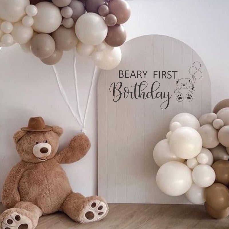 MUWEOL Beary First Birthday Wall Decal - Bear Themed Birthday Party Decorations Beary First Birthday Decal Beary Stickers  - Image 1