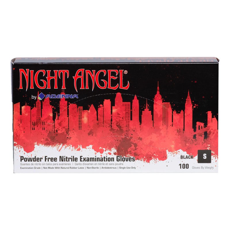 Adenna NGL220 Night Angel Nitrile Powder Free Exam Gloves 4 mil Black Small Pack of 100
