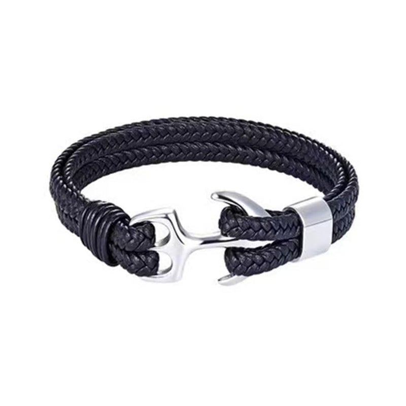 Bukela Unisex Handmade Bracelet, Multilayer Vintage Anchor Cuff Bracelet Cuff Wrap Rope Wristband Friendship Bracelet for Men & Women Jewelry (Black+Silver) - Image 1