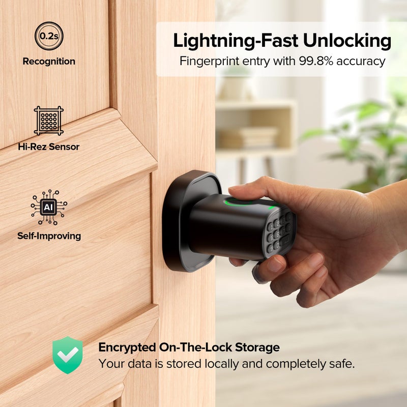 ThorBolt Fingerprint Door Lock with Keypad Door Knob, HomeKit Lock Over ð—§ð—›ð—¥ð—˜ð—”ð——, HomeKit Hub ð—¥ð—²ð—¾ð˜‚ð—¶ð—¿ð—²ð—±, ð—¶ð—¢ð—¦ ð—¢ð—¡ð—Ÿð—¬ Smart Lock for Interior Door, Bedroom, Office, MK1 Black - Image 5