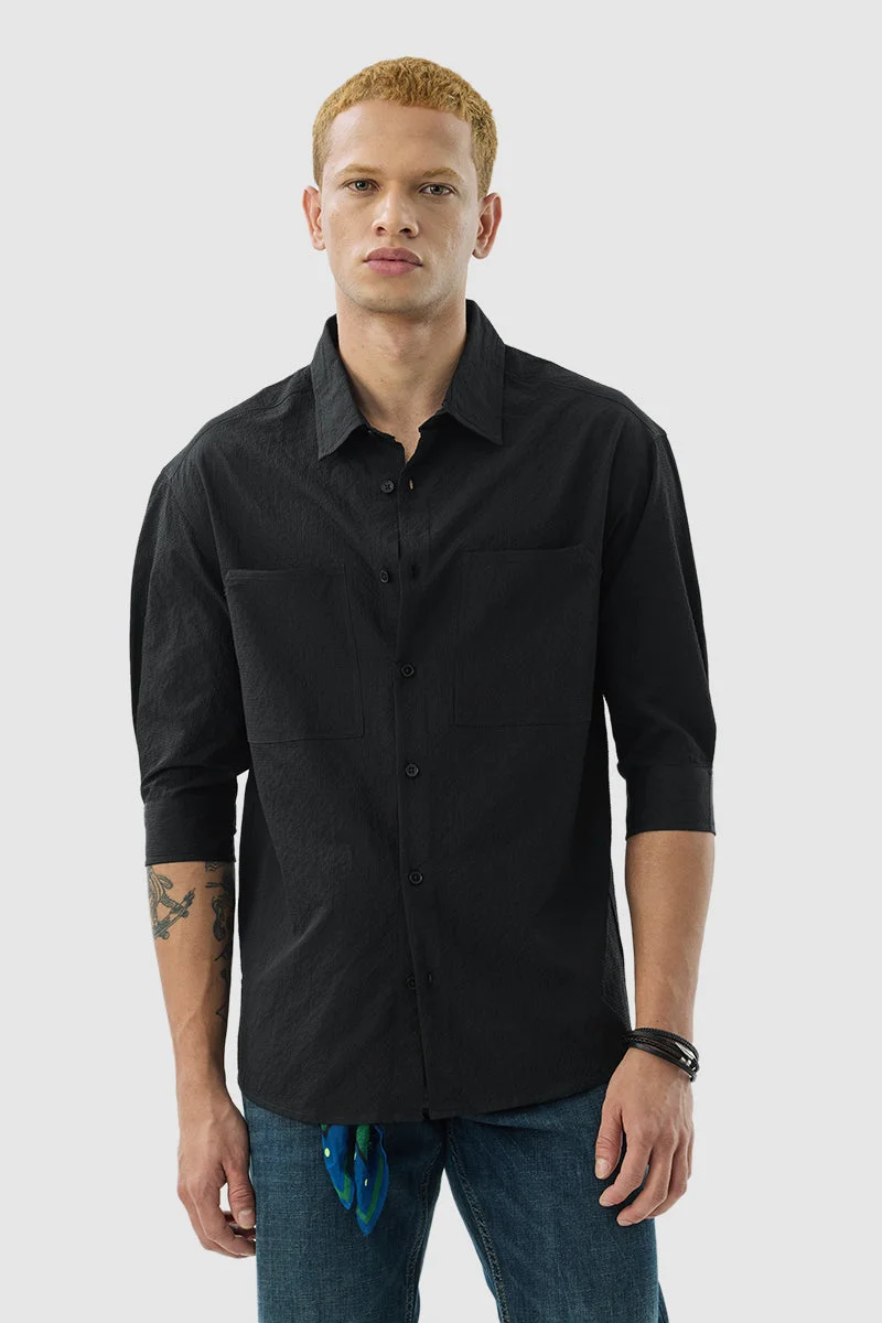 SNITCH Black Solid Relaxed Fit Shirt
