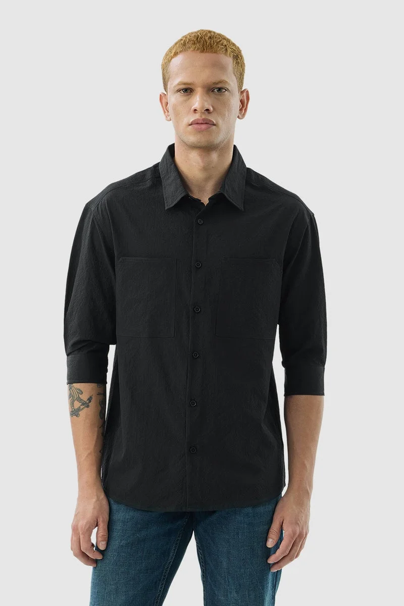 SNITCH Black Solid Relaxed Fit Shirt