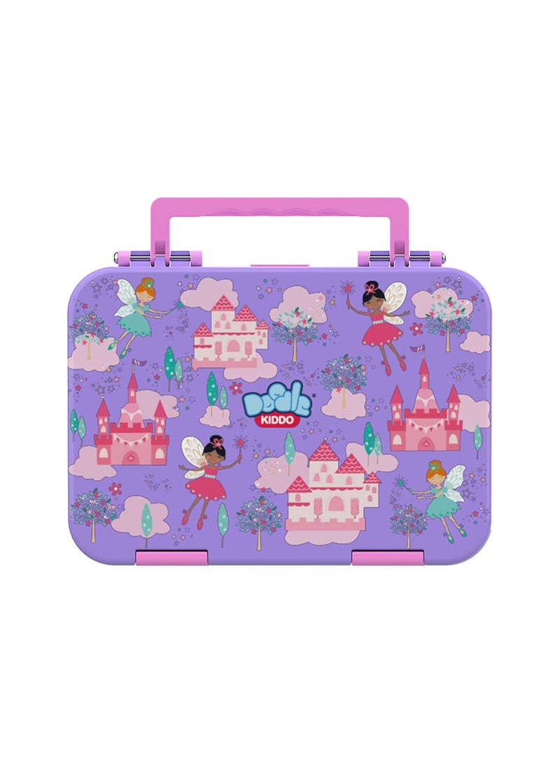 Doodle Kiddo Fairy Bento Lunch Box for Girls | 4 Compartments, Leak-Proof, BPA-Free | Freezer, Microwave & Dishwasher Safe | 21.2x15.7x4.6 CM - Image 1