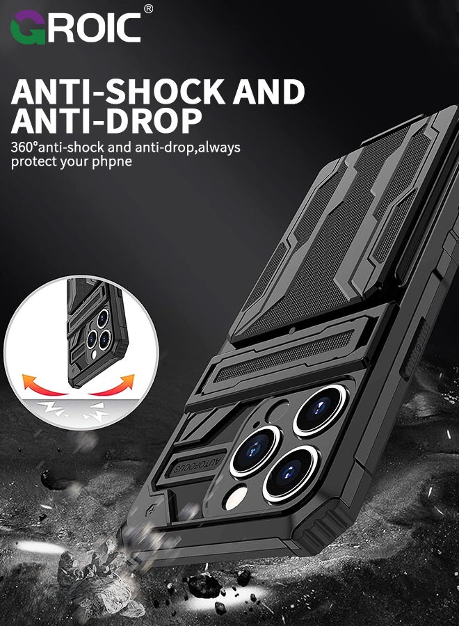 GROIC Compatible with iPhone 15 Pro Black Case with Wallet Card Holder, Built-in Stand & Screen Protectors, Full Body Shockproof Protection Phone Case for iPhone 15 Pro  - Image 5