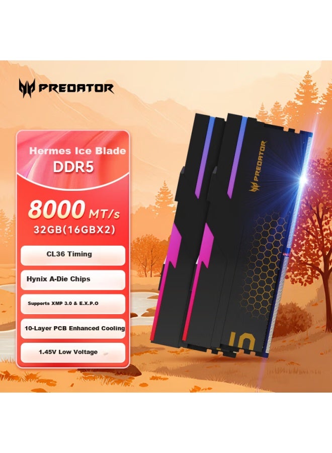 Predator 32gb Ddr5 8000mhz Desktop Memory Hermes Ice Blade Series Rgb Ram Stone Black Ai Computer Accessories
