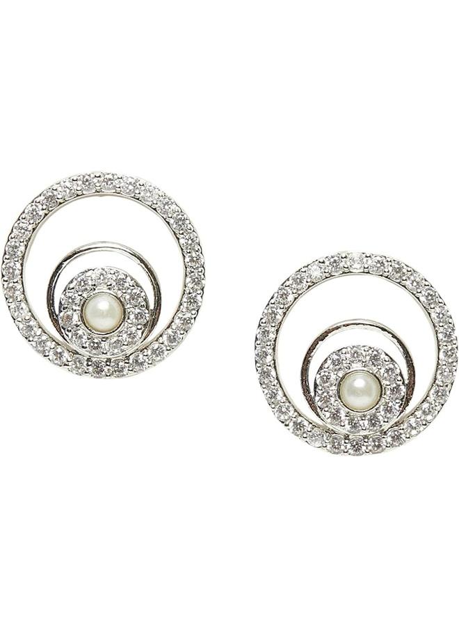VOYLLA Designer Spiral Shaped pearlyyy Whites Earrings, Onesize, Brass, No Gemstone - Image 1