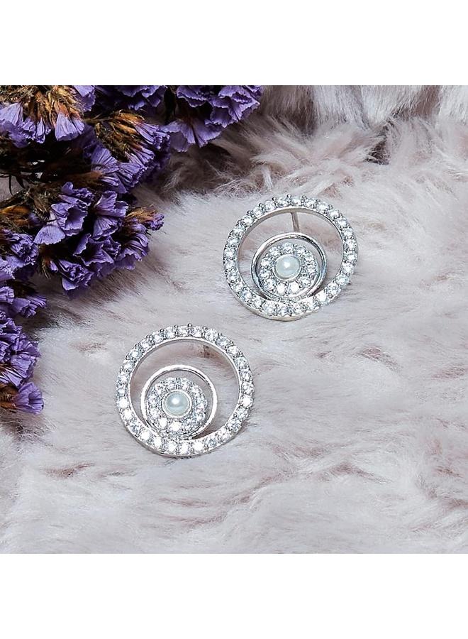 VOYLLA Designer Spiral Shaped pearlyyy Whites Earrings, Onesize, Brass, No Gemstone - Image 2