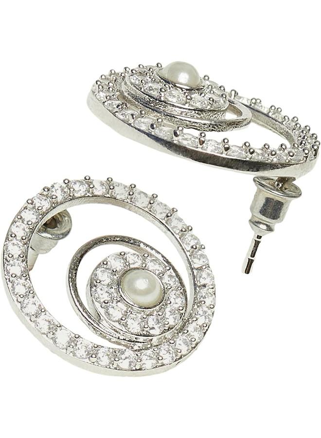VOYLLA Designer Spiral Shaped pearlyyy Whites Earrings, Onesize, Brass, No Gemstone - Image 3