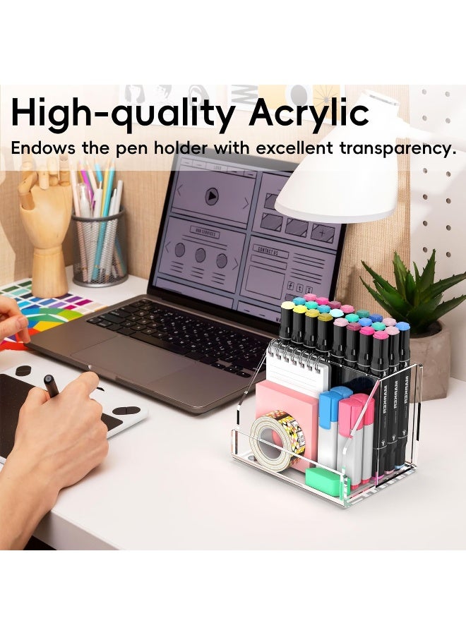 TPGP Pen Holder, Clear Pen And Pencil Holder For Desk, Acrylic Desk Organizer With 3 Compartments For Desk Accessories, Pencil Organizer For Home, Office And School, 5.1" W X 3.9" D X3.9 H - Image 2
