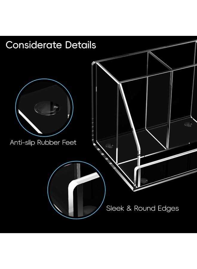 TPGP Pen Holder, Clear Pen And Pencil Holder For Desk, Acrylic Desk Organizer With 3 Compartments For Desk Accessories, Pencil Organizer For Home, Office And School, 5.1" W X 3.9" D X3.9 H - Image 3
