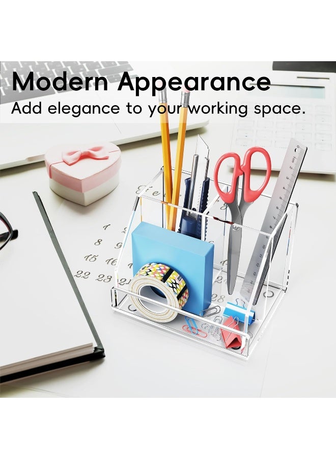 TPGP Pen Holder, Clear Pen And Pencil Holder For Desk, Acrylic Desk Organizer With 3 Compartments For Desk Accessories, Pencil Organizer For Home, Office And School, 5.1" W X 3.9" D X3.9 H - Image 5