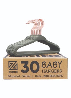 ZOBER ZOBER Non Slip Rose Gold Hook Baby Velvet Hangers for Closet Toddler Hangers for Shirts, Pants & Dresses | Swivel Hook - Durable Infant Hangers w/Notches (30 PACK, Grey)  - Image 1