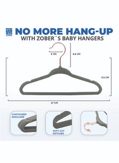 ZOBER Non Slip Rose Gold Hook Baby Velvet Hangers for Closet Toddler Hangers for Shirts, Pants & Dresses | Swivel Hook - Durable Infant Hangers w/Notches (30 PACK, Grey) - pzsku/Z24E5CCD3A9310A128DAEZ/45/_/1738147067/e5a79291-7e29-435b-b023-a7cc2bf1b5de