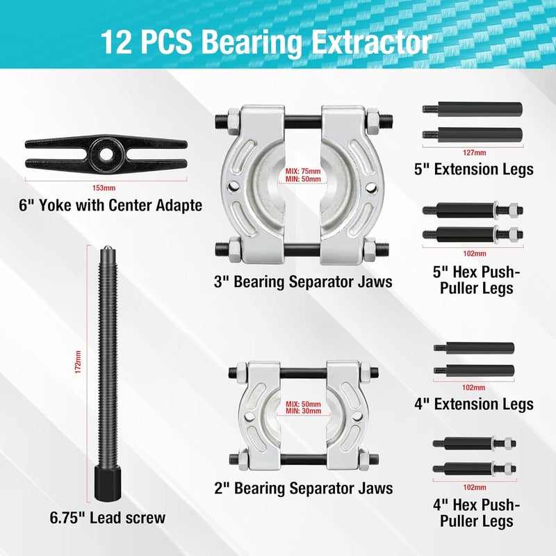 DURATECH 12 Pieces Bearing Separator Puller Set - Image 2
