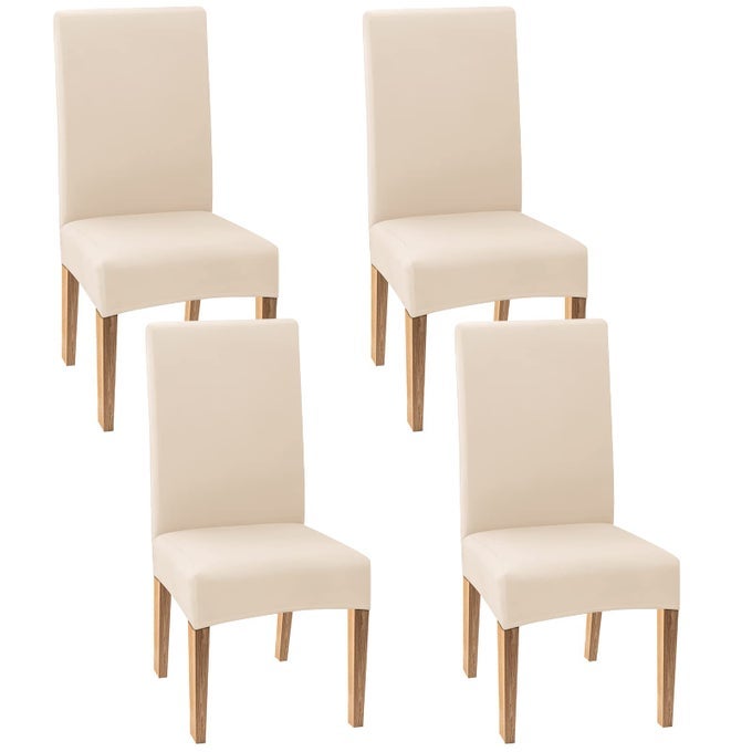 4Pcs Beige Chair Covers for Dining Chairs Stretch Dining Chair Slipcovers Removable Washable Dining Chair Seat Cover Chair Protector for Kitchen Dining Room Hotel