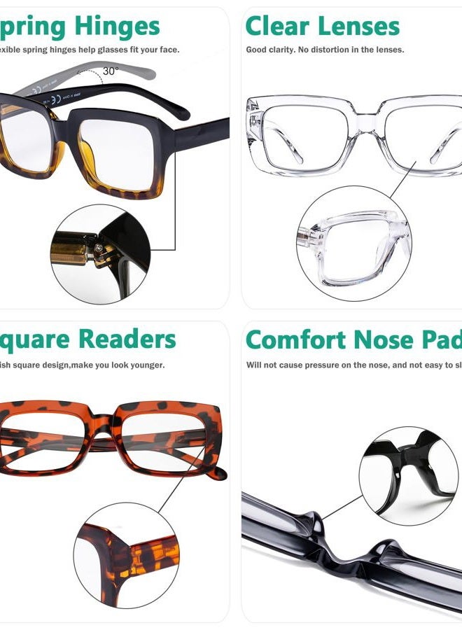 Eyekepper 4 Pack Ladies Reading Glasses - Oversized Square Design Reader Eyeglasses for Women, 4 Pairs Mix, Large - Image 5