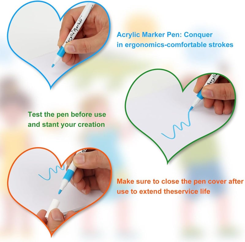 كاست ويف أقلام تلوين أكريليك ٢٤ لونًا، رأس دقيق ١ مم، سريع الجفاف، مناسب لمجموعة الرسم على الصخور، الزجاج، الحرف اليدوية، السيراميك، الحجر، القماش، الخشب - Image 5